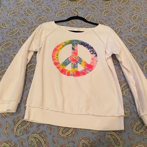 3/$30 saleWhite sweatshirt with tie dye peace sign